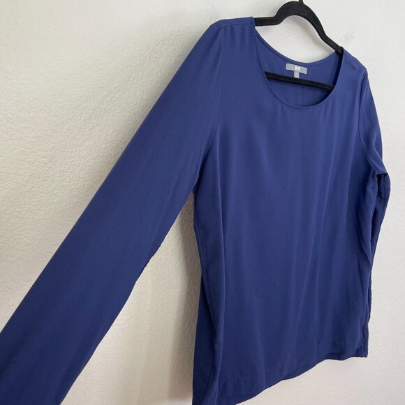 Uniqlo Womens Medium Blue Long Sleeve Blouse Stretch Round Neck Shirt Top - Picture 5 of 9